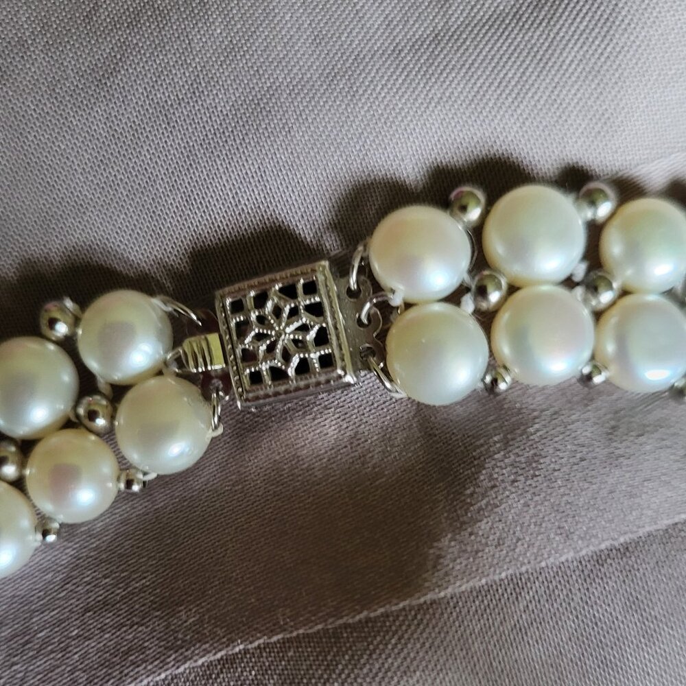 VINTAGE STERLING SILVER CULTURED PEARL CHOKER NECKLACE - Picture 10 of 11